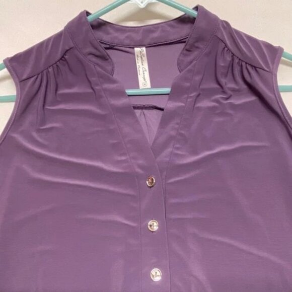 PerSeption Concept Sleeveless Blouse Women's Medium Purple Button Up Career Top - Picture 3 of 6